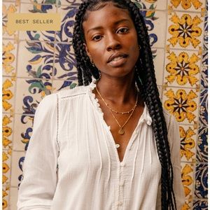 Faherty Willa Peasant Blouse Tunic Top Organic Cotton White Size XS